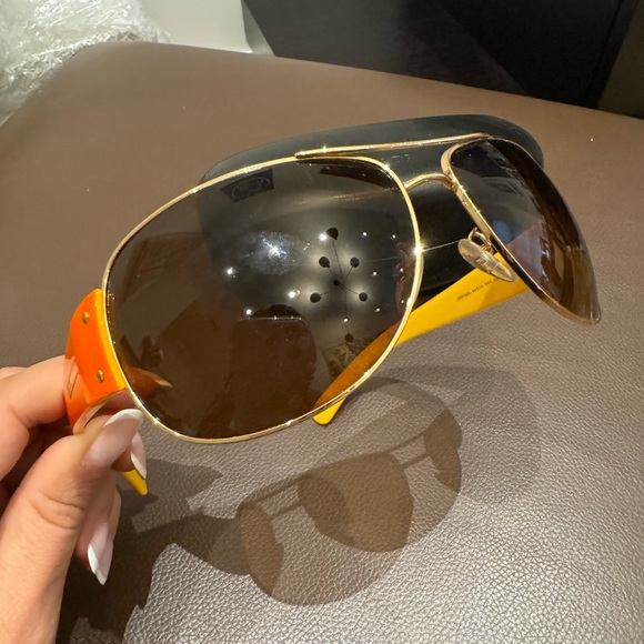 Prada Gold/Orange/Yellow SPR52G Aviator Sunglasses - Picture 6 of 13